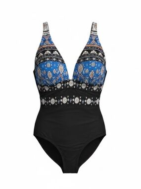 NWT Women’s Boho Print One-Piece Swimsuit Size Large | Tummy Control | Deep V